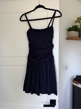 Susana Monaco Navy Ruched Mini Dress with Spaghetti Straps